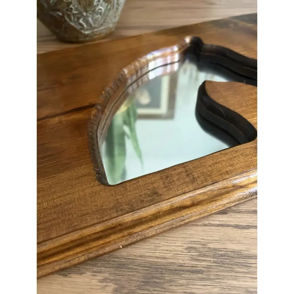 Vintage 1990s Equestrian Wall Hooks Wood Horse Mirror with Coat Hooks